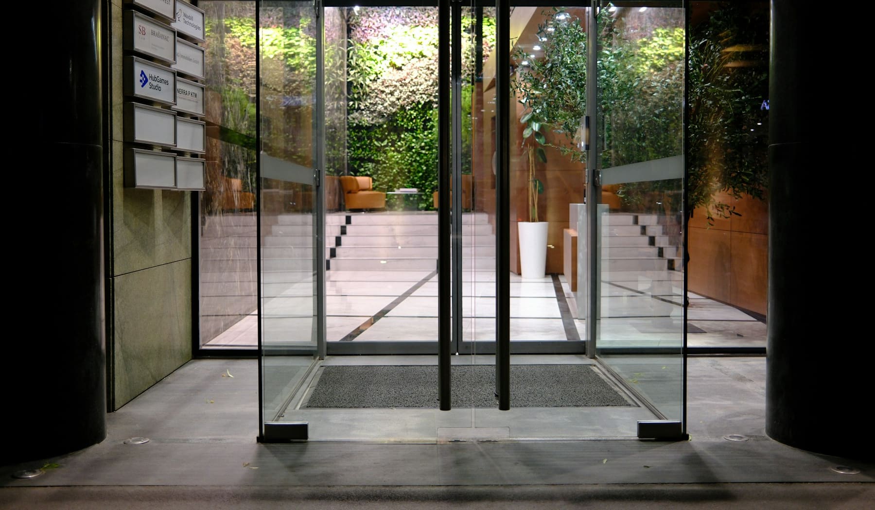 Commercial property entrance landscaping of the kind Stag Stop treats for deer browsing
